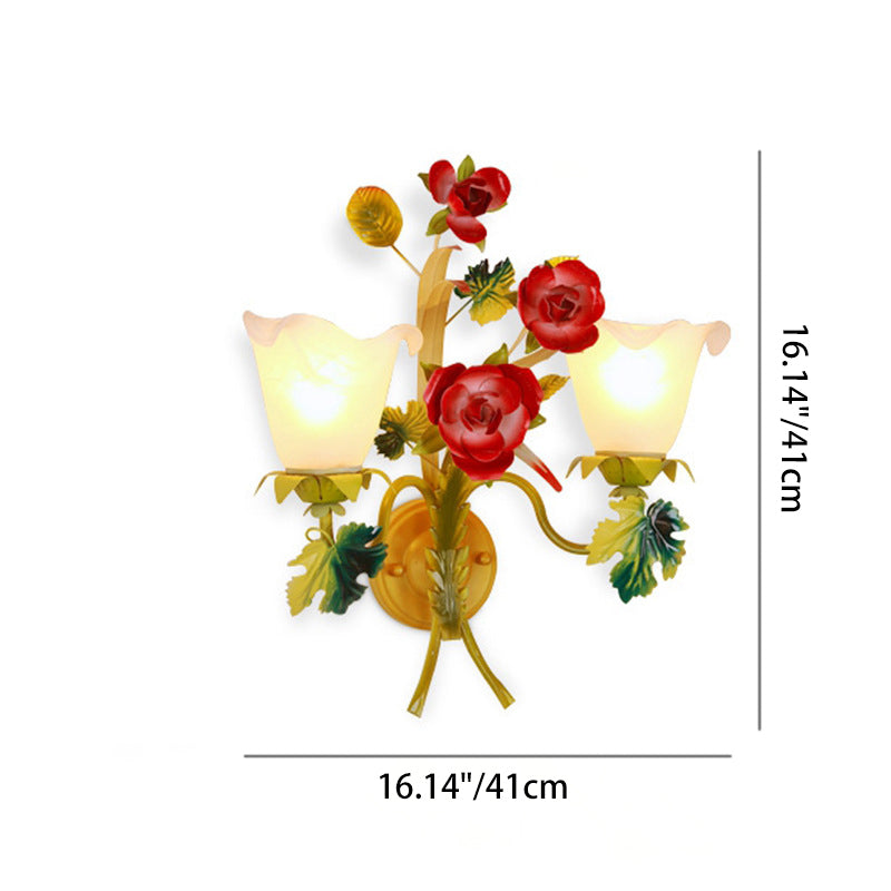 Farmhouse Iron Glass Rose Wall Lamp