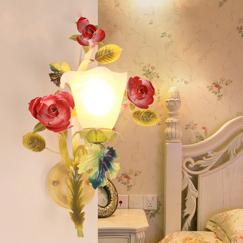 Farmhouse Iron Glass Rose Wall Lamp