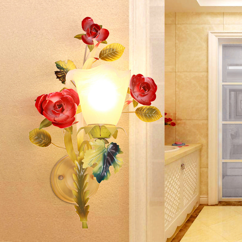 Farmhouse Iron Glass Rose Wall Lamp