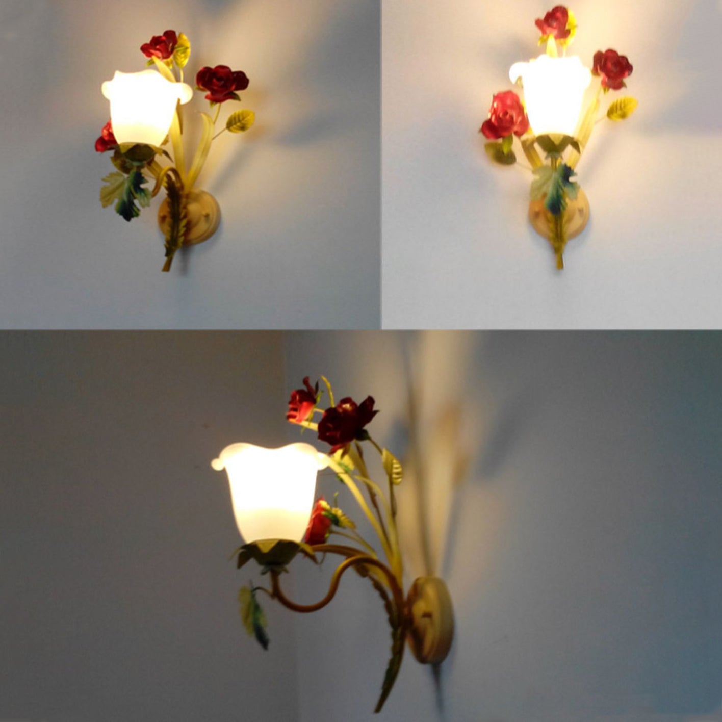 Farmhouse Iron Glass Rose Wall Lamp