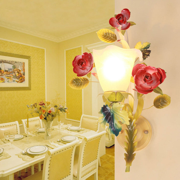 Farmhouse Iron Glass Rose Wall Lamp