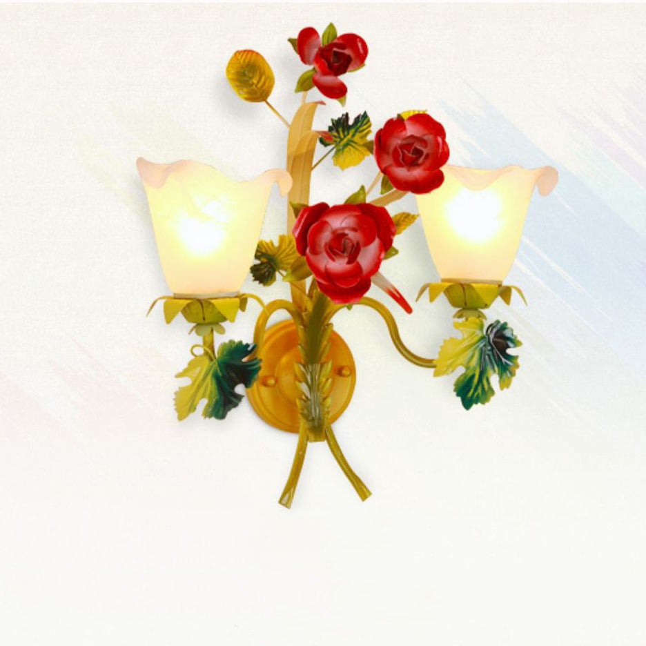 Farmhouse Iron Glass Rose Wall Lamp