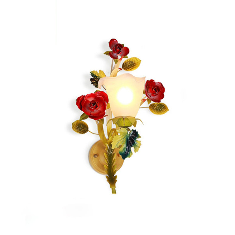 Farmhouse Iron Glass Rose Wall Lamp