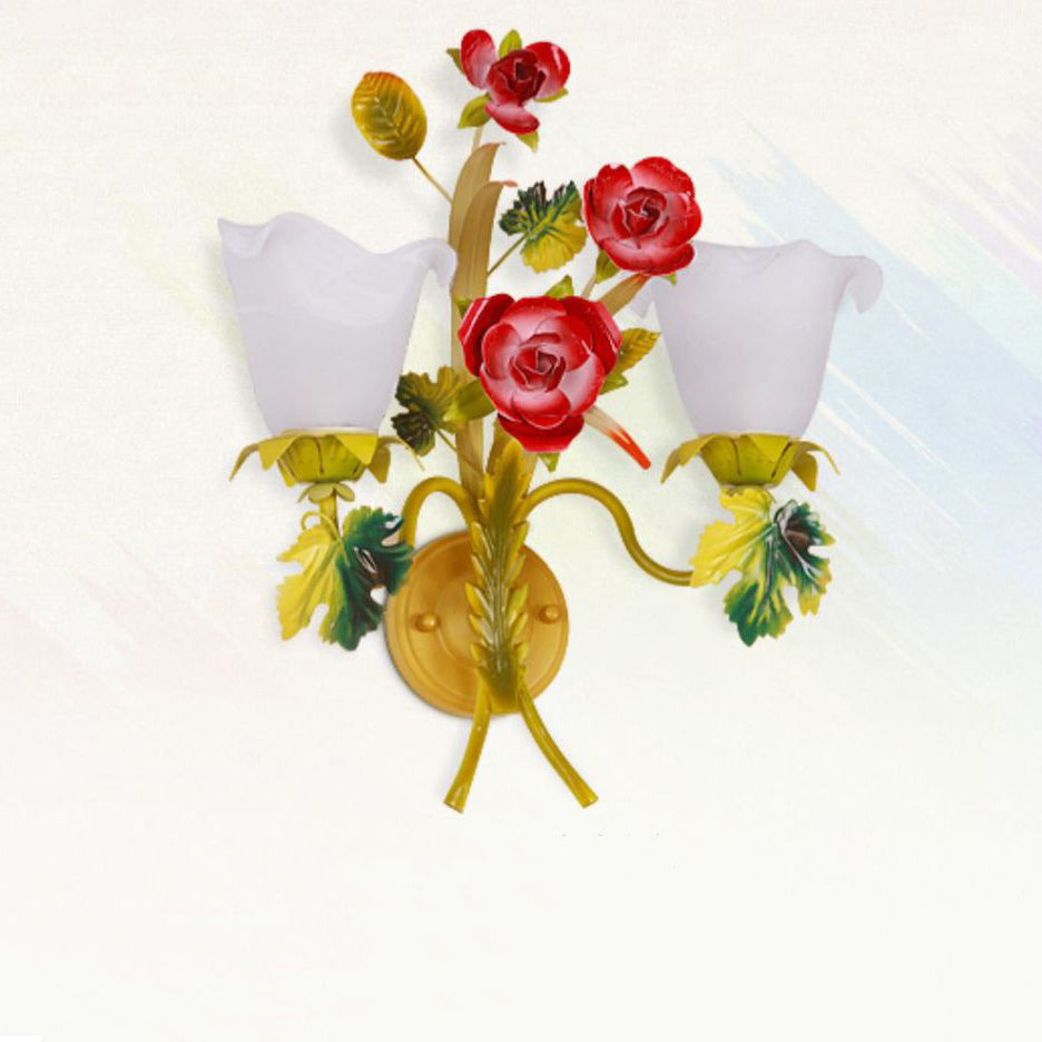 Farmhouse Iron Glass Rose Wall Lamp