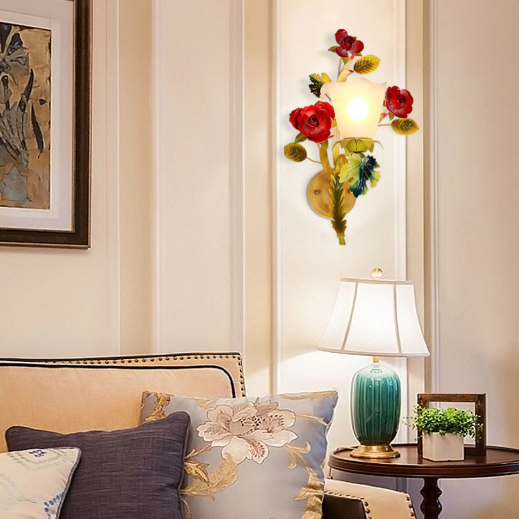 Farmhouse Iron Glass Rose Wall Lamp