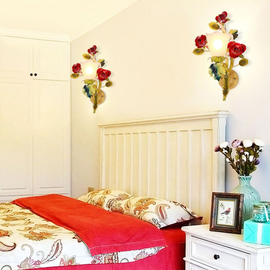 Farmhouse Iron Glass Rose Wall Lamp