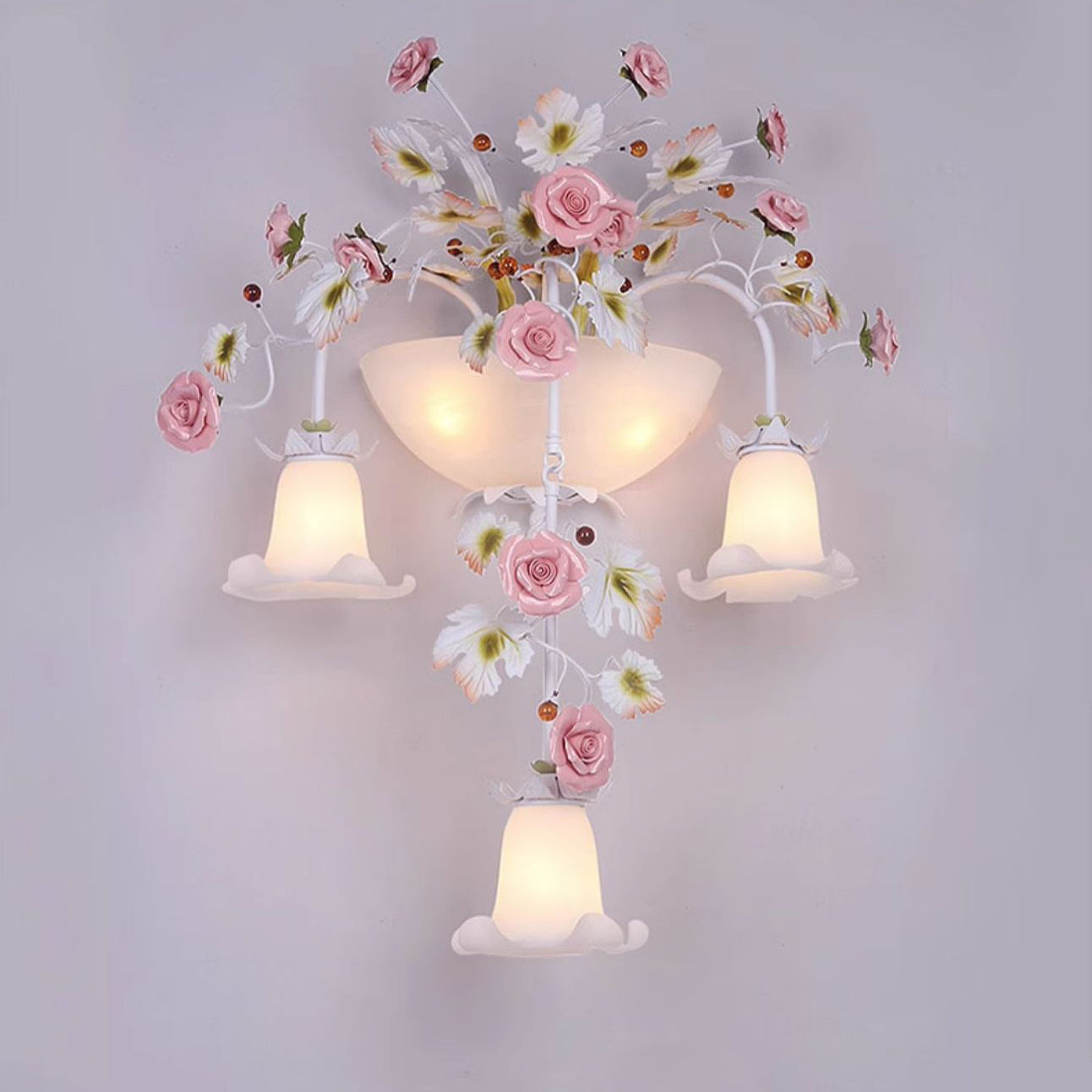 Farmhouse Ceramic Iron Glass 5-Light Wall Lamp