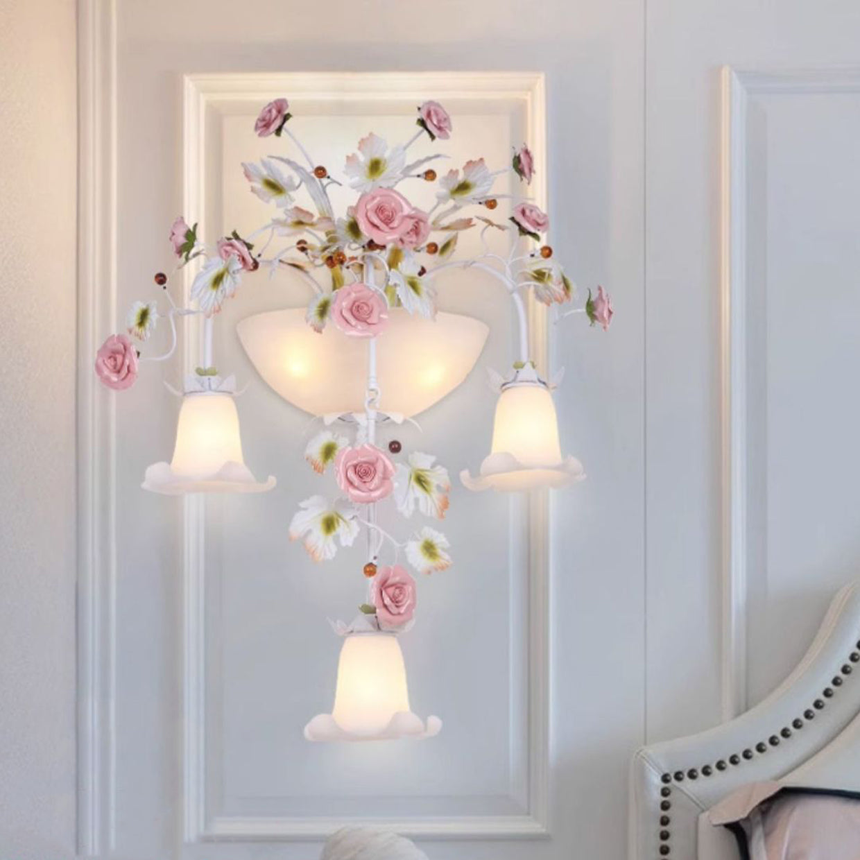 Farmhouse Ceramic Iron Glass 5-Light Wall Lamp