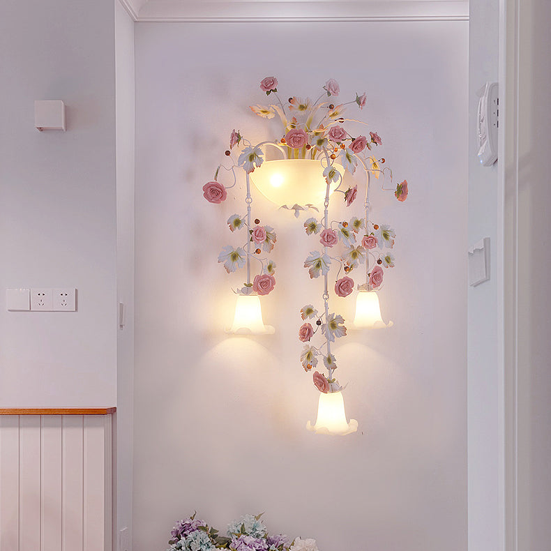 Farmhouse Ceramic Iron Glass 5-Light Wall Lamp