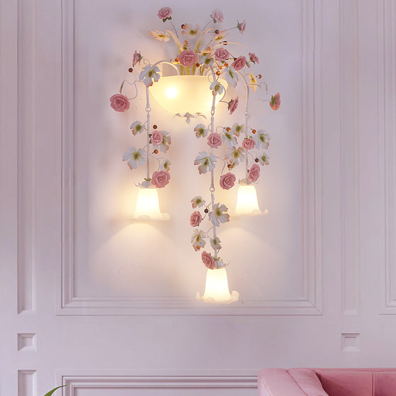 Farmhouse Ceramic Iron Glass 5-Light Wall Lamp