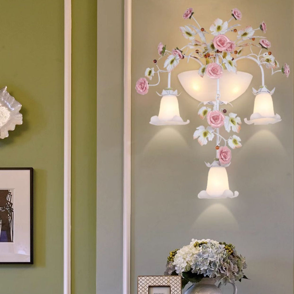 Farmhouse Ceramic Iron Glass 5-Light Wall Lamp