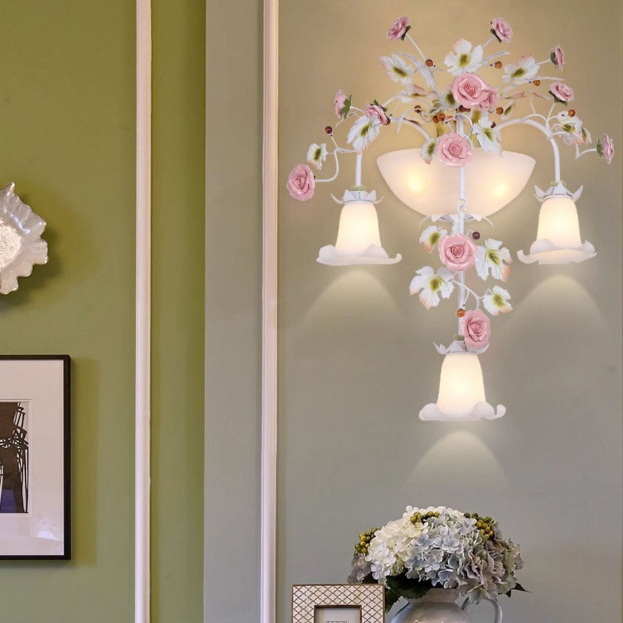Farmhouse Ceramic Iron Glass 5-Light Wall Lamp