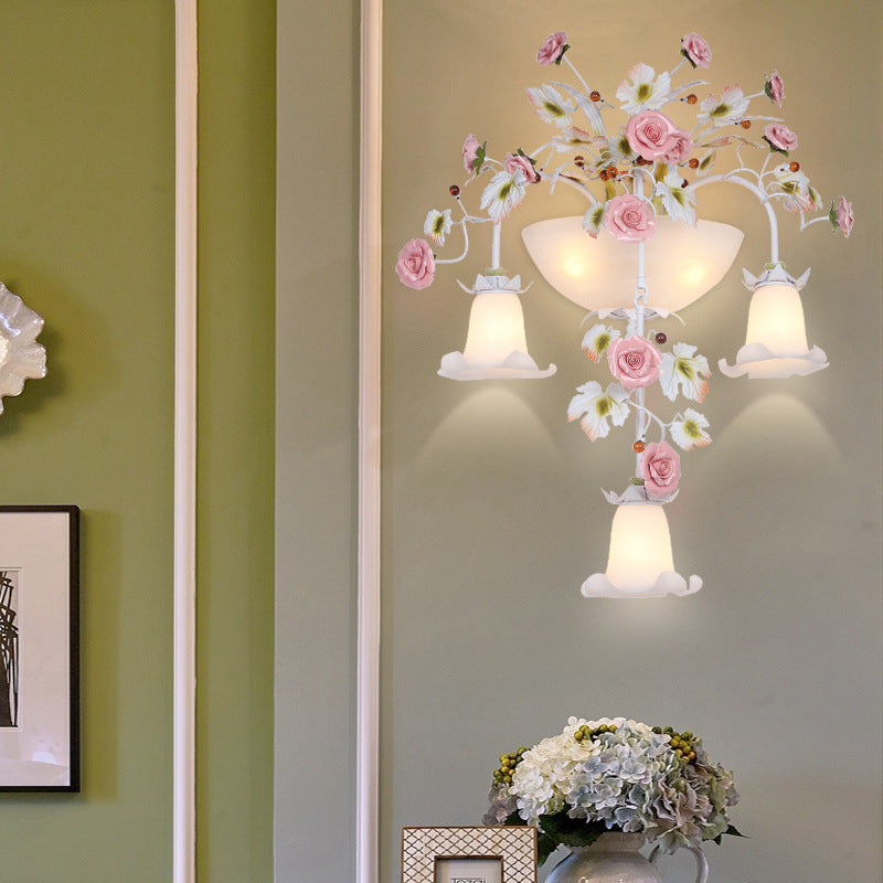 Farmhouse Ceramic Iron Glass 5-Light Wall Lamp