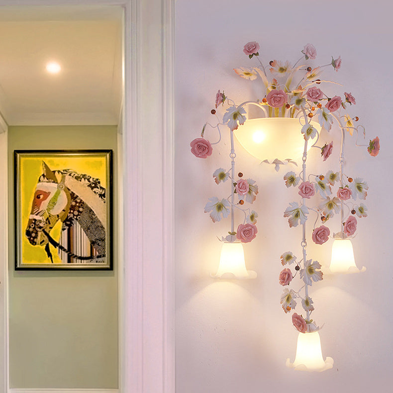 Farmhouse Ceramic Iron Glass 5-Light Wall Lamp