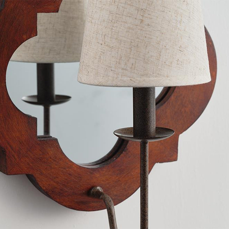 Wood Fabric Cylinder Candlestick Wall Lamp