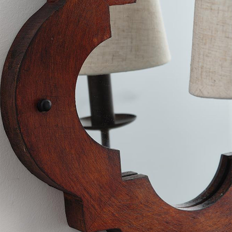 Wood Fabric Cylinder Candlestick Wall Lamp