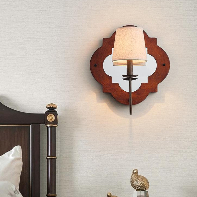 Wood Fabric Cylinder Candlestick Wall Lamp