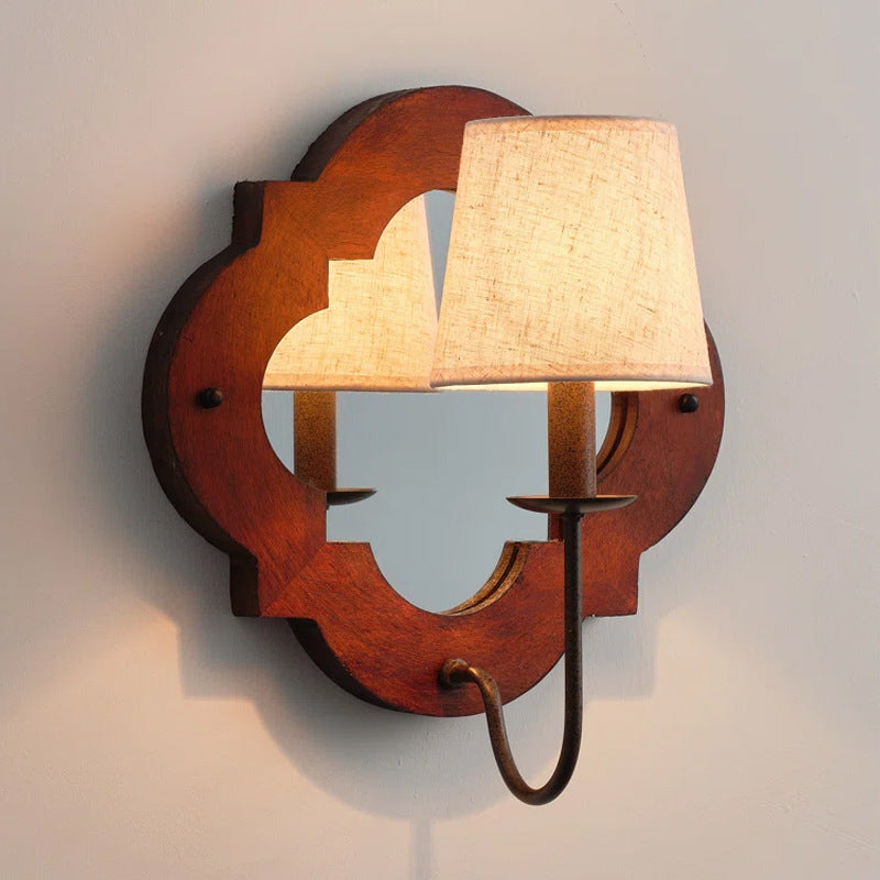 Wood Fabric Cylinder Candlestick Wall Lamp