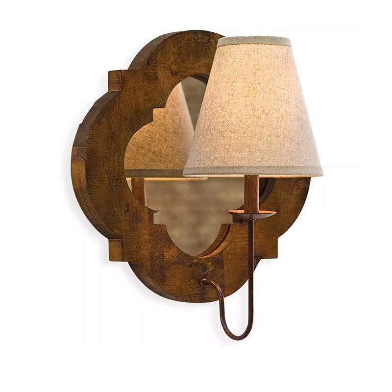 Wood Fabric Cylinder Candlestick Wall Lamp