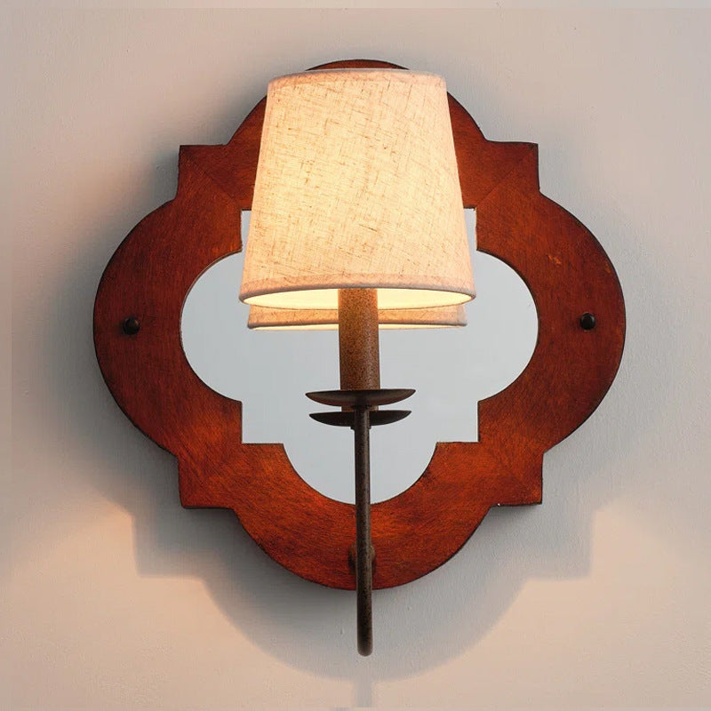 Wood Fabric Cylinder Candlestick Wall Lamp