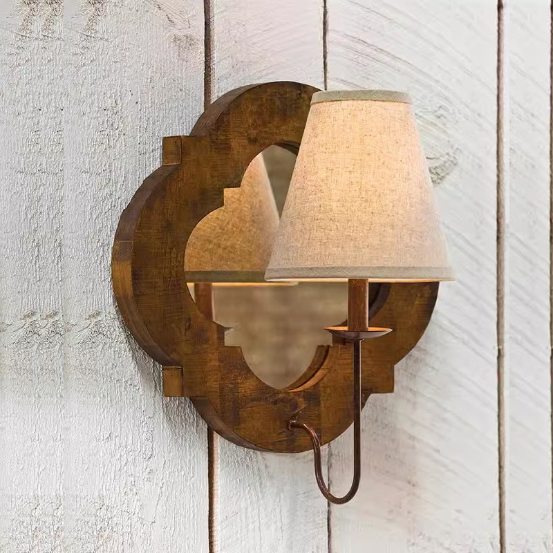 Wood Fabric Cylinder Candlestick Wall Lamp
