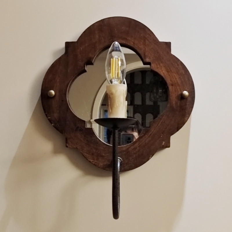 Wood Fabric Cylinder Candlestick Wall Lamp