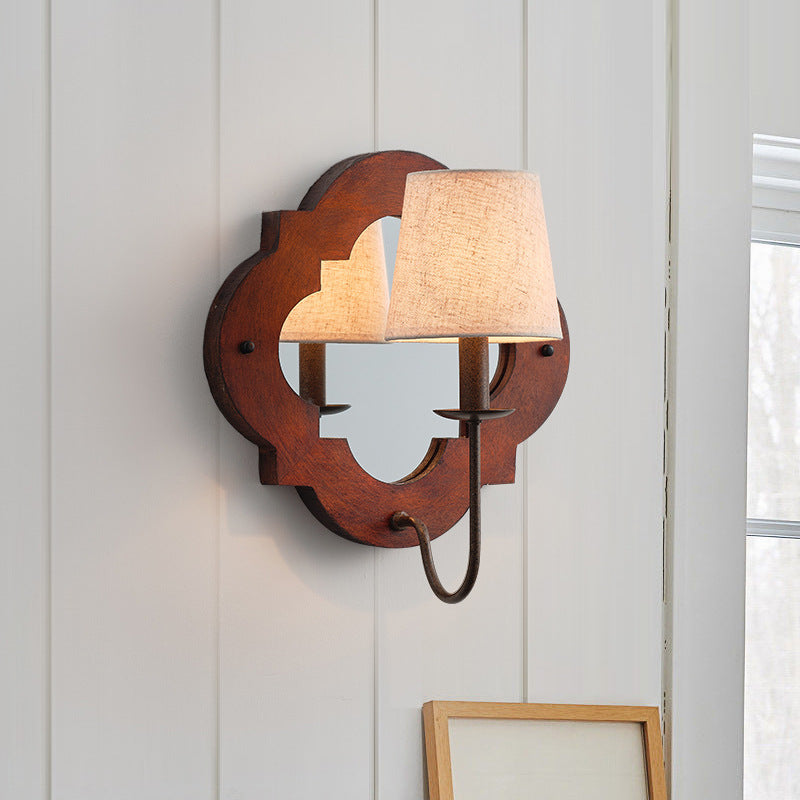 Wood Fabric Cylinder Candlestick Wall Lamp