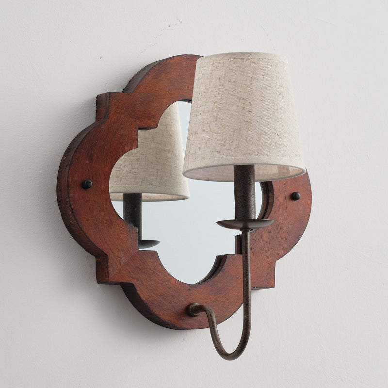 Wood Fabric Cylinder Candlestick Wall Lamp
