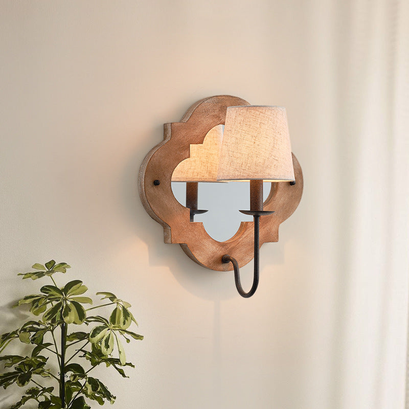 Wood Fabric Cylinder Candlestick Wall Lamp