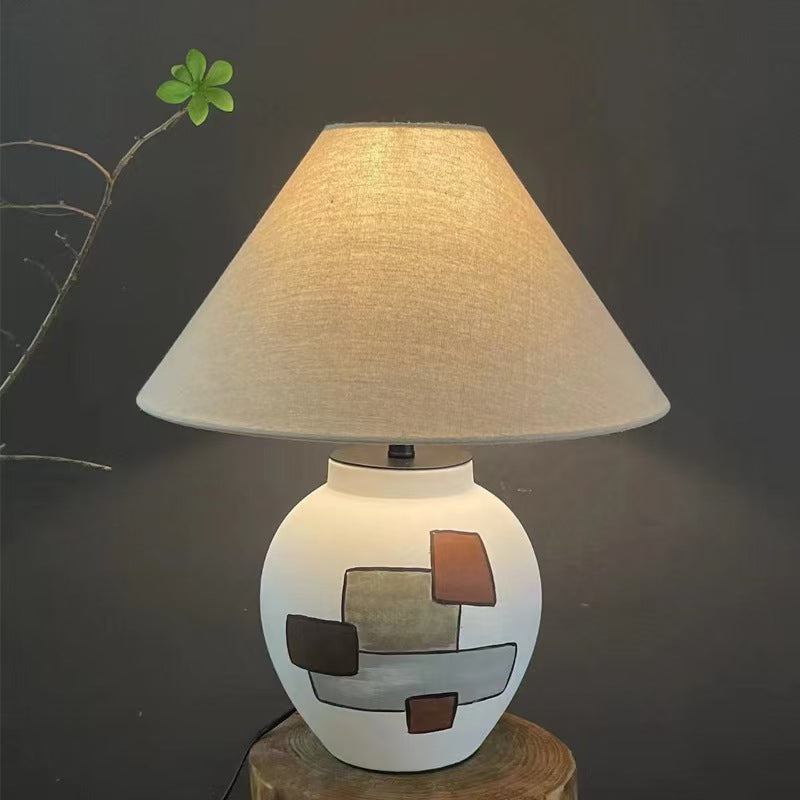 Ceramic Fabric Conic Pot Table Lamp