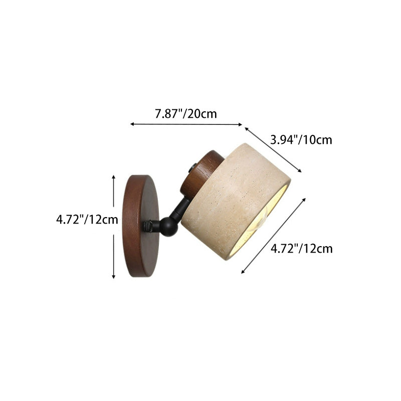 Round Travertine Wood Rotatable Wall Lamp