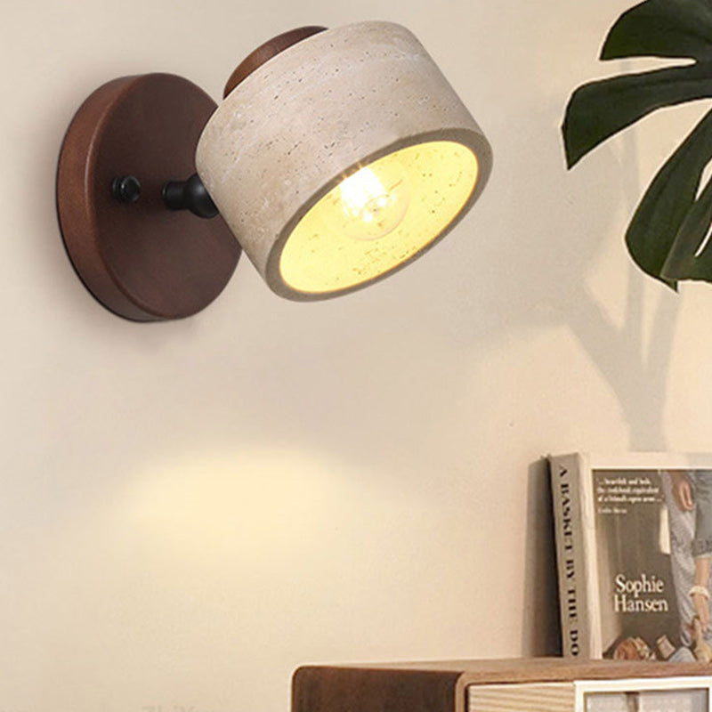Round Travertine Wood Rotatable Wall Lamp