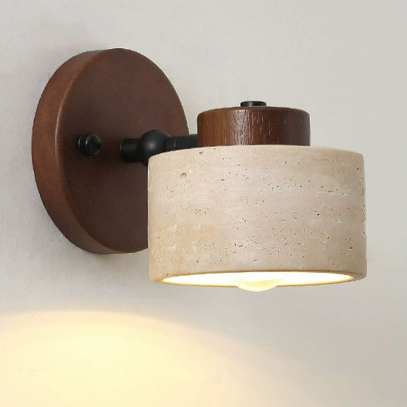 Round Travertine Wood Rotatable Wall Lamp
