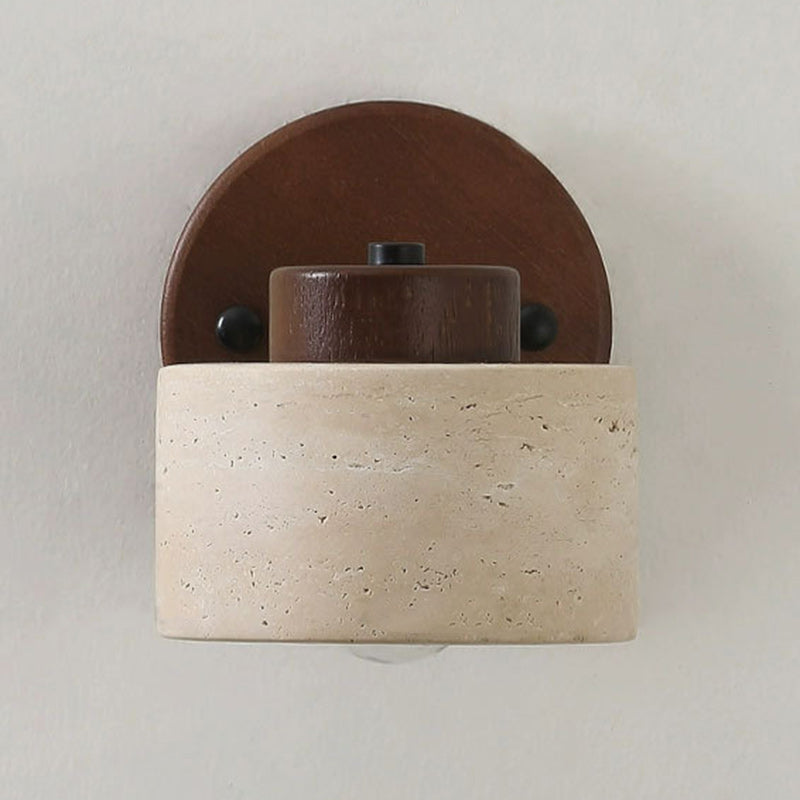 Round Travertine Wood Rotatable Wall Lamp