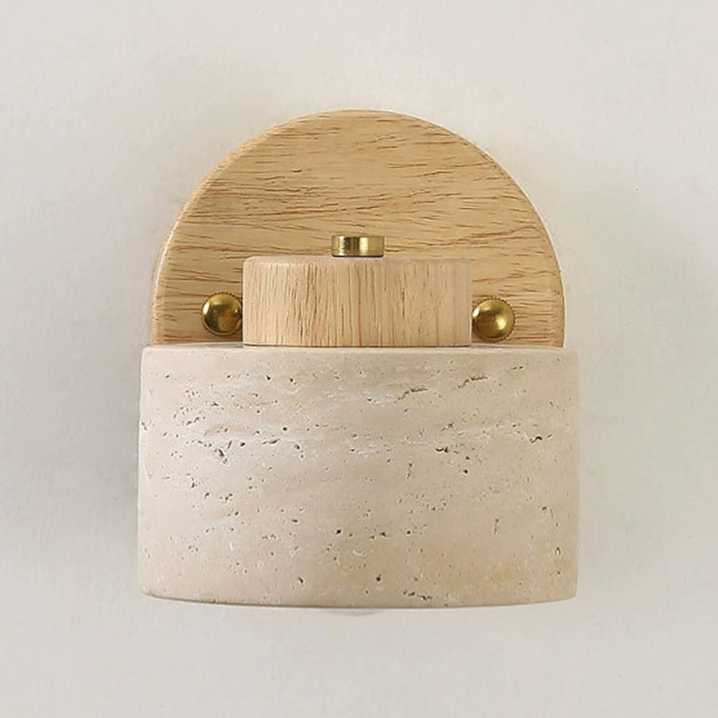 Round Travertine Wood Rotatable Wall Lamp