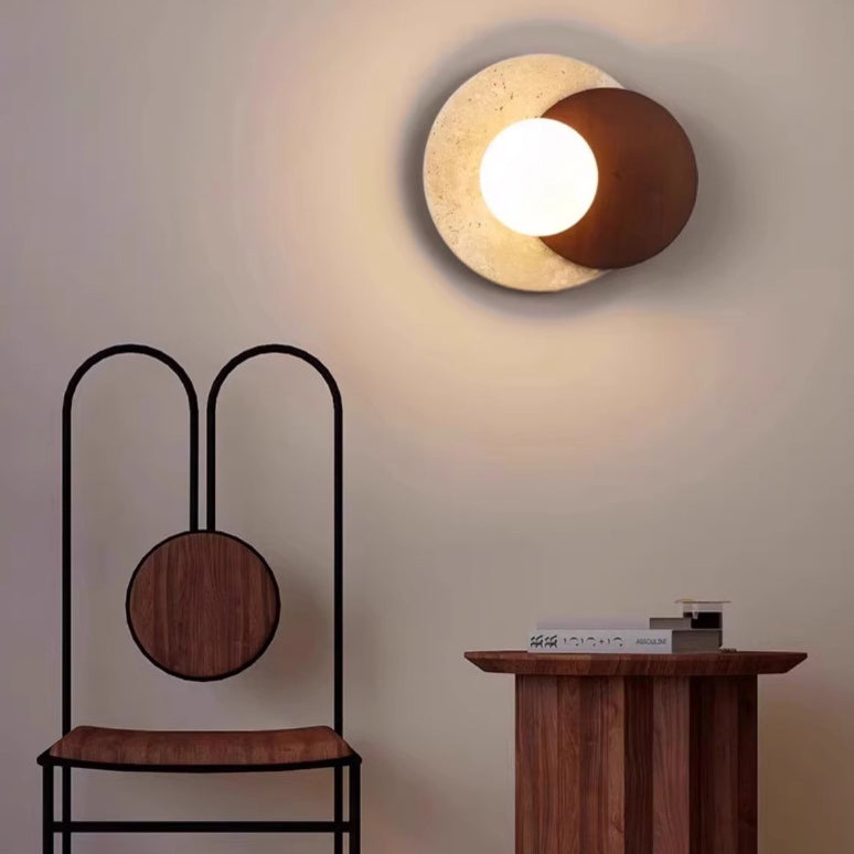 Travertine Rubber Wood PE Wall Lamp