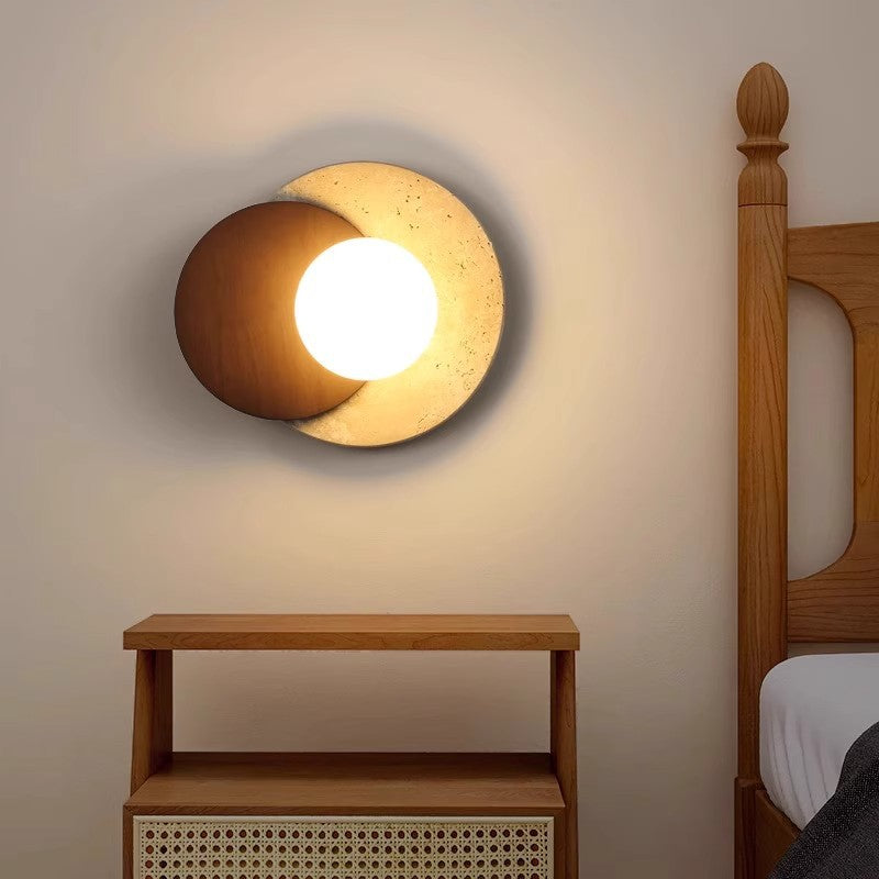 Travertine Rubber Wood PE Wall Lamp