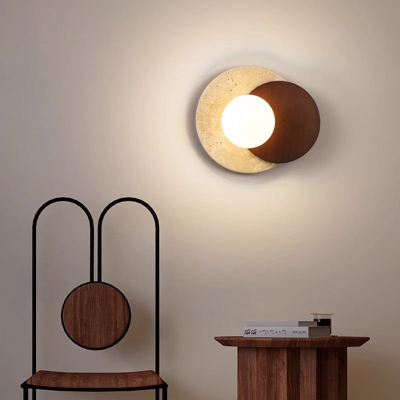 Travertine Rubber Wood PE Wall Lamp