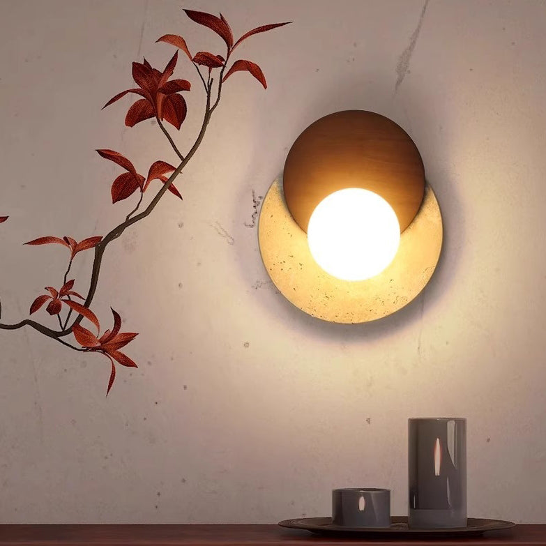 Travertine Rubber Wood PE Wall Lamp