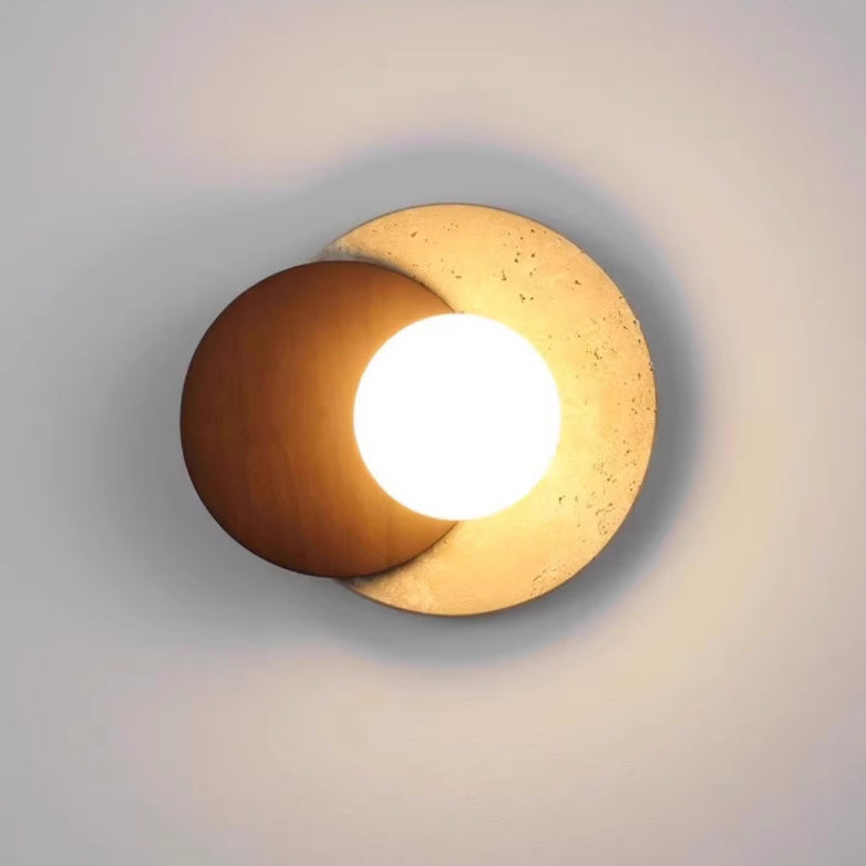 Travertine Rubber Wood PE Wall Lamp