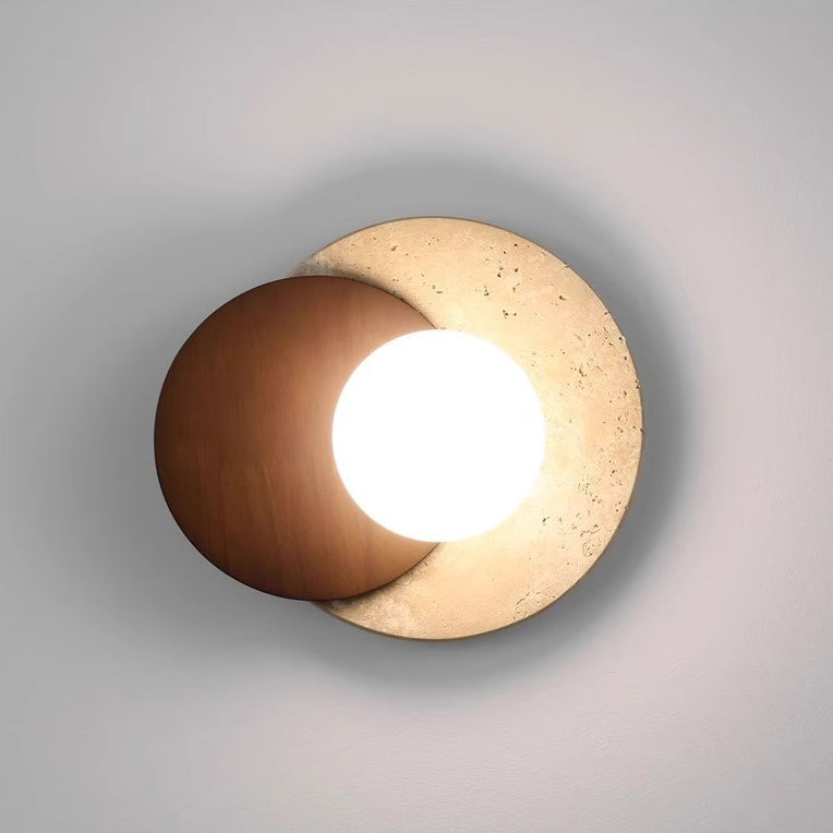 Travertine Rubber Wood PE Wall Lamp