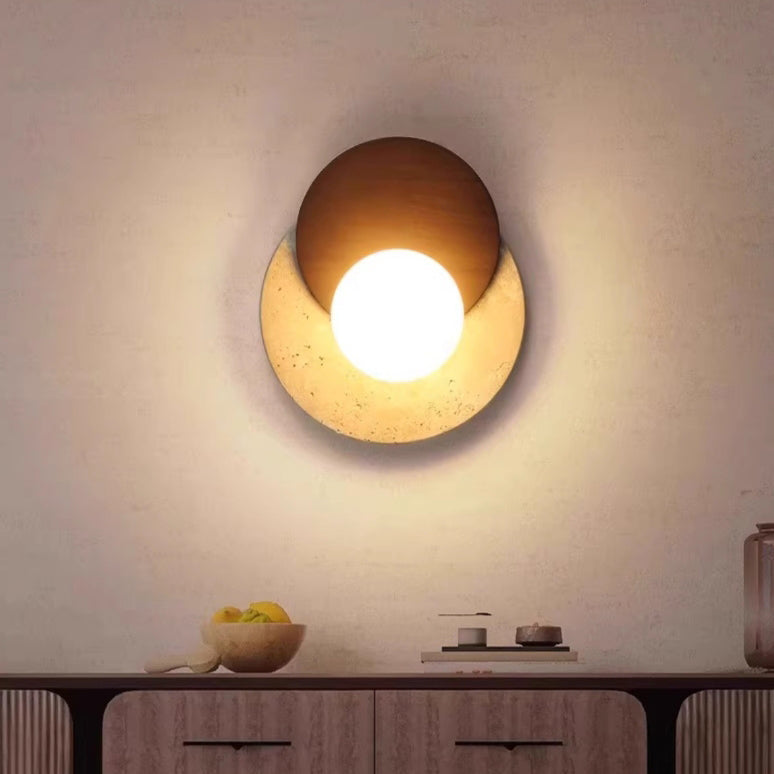Travertine Rubber Wood PE Wall Lamp