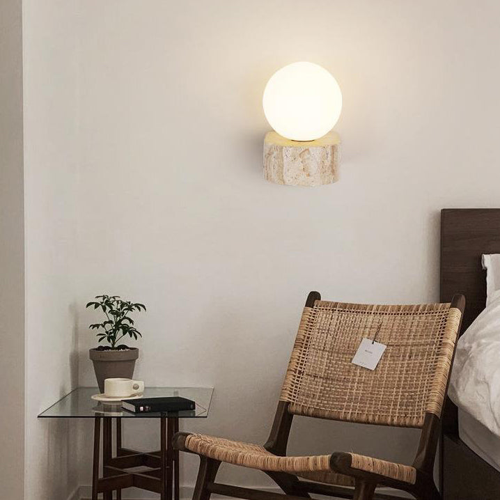 Travertine Glass Ball Bedside Wall Lamp