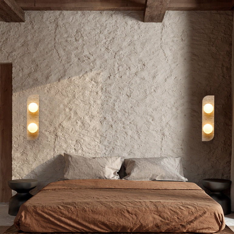 Travertine Glass Strip Ball 2-Light Wall Lamp