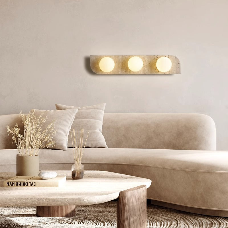 Travertine Glass Strip Ball 2-Light Wall Lamp