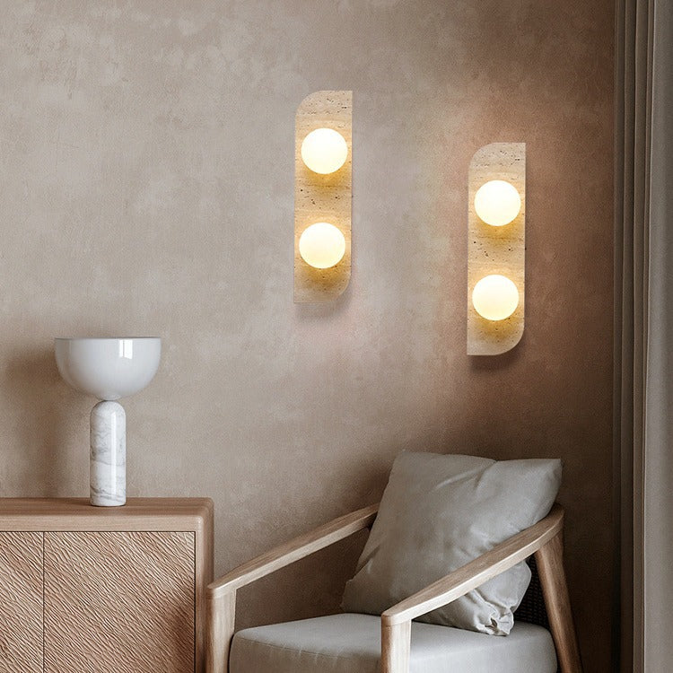 Travertine Glass Strip Ball 2-Light Wall Lamp