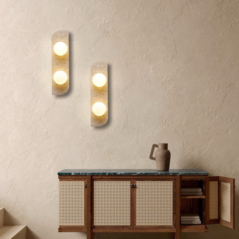 Travertine Glass Strip Ball 2-Light Wall Lamp