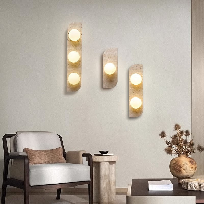 Travertine Glass Strip Ball 2-Light Wall Lamp