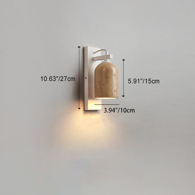 Travertine Walnut Cylinder Bedside Wall Lamp
