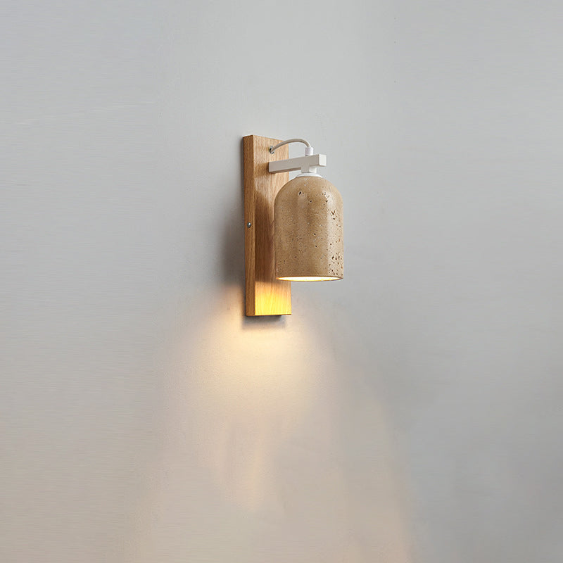 Travertine Walnut Cylinder Bedside Wall Lamp